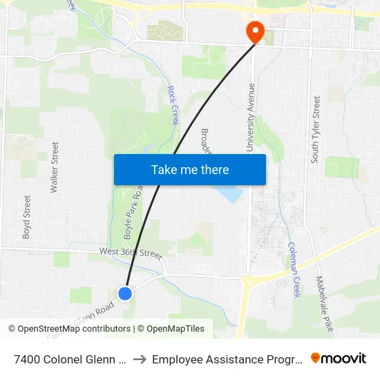 7400 Colonel Glenn Rd to Employee Assistance Program map