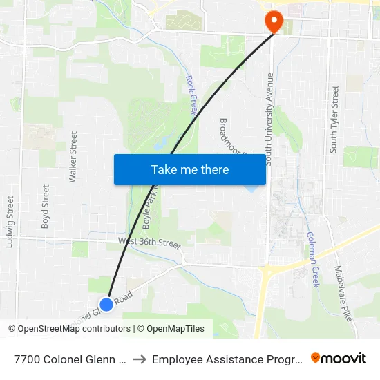 7700 Colonel Glenn Rd to Employee Assistance Program map