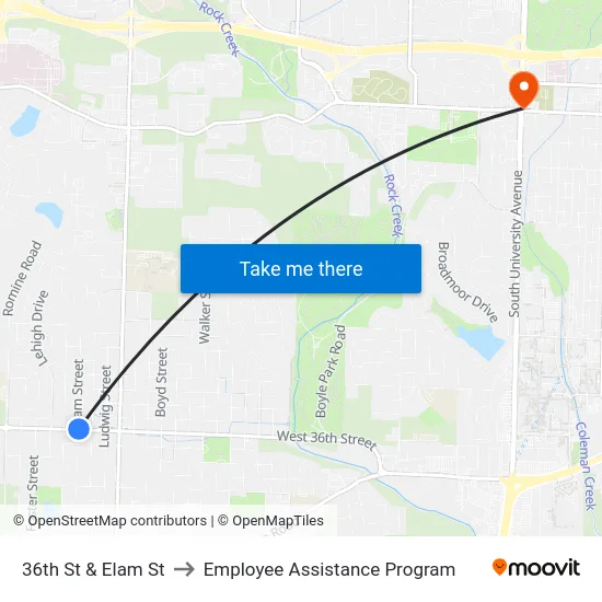 36th St & Elam St to Employee Assistance Program map