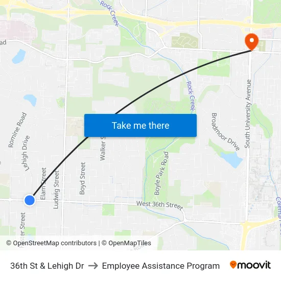 36th St & Lehigh Dr to Employee Assistance Program map