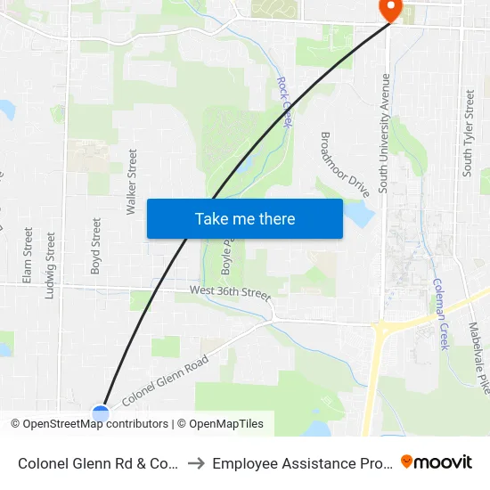 Colonel Glenn Rd & Cobb St to Employee Assistance Program map