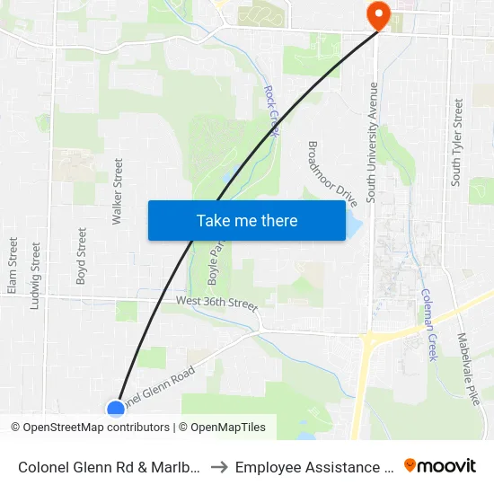 Colonel Glenn Rd & Marlborough St to Employee Assistance Program map
