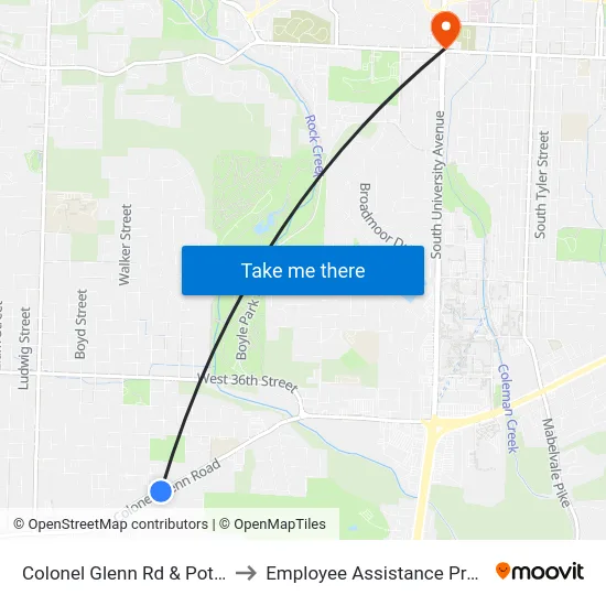 Colonel Glenn Rd & Potter St to Employee Assistance Program map