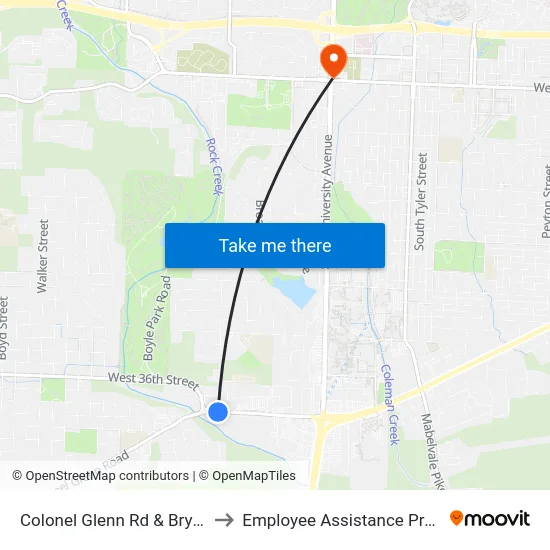 Colonel Glenn Rd & Bryant St to Employee Assistance Program map