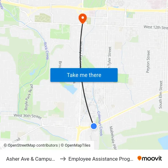 Asher Ave & Campus Dr to Employee Assistance Program map
