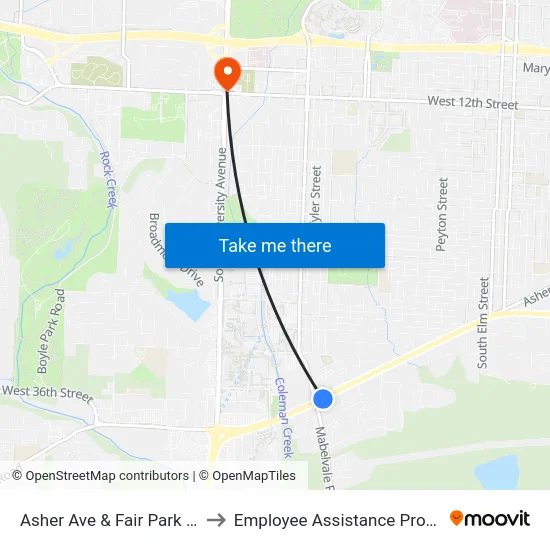 Asher Ave & Fair Park Blvd to Employee Assistance Program map