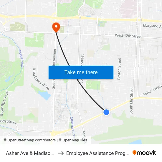 Asher Ave & Madison St to Employee Assistance Program map