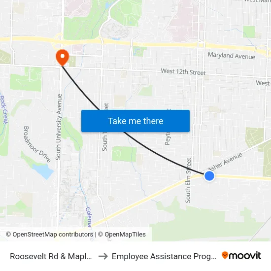 Roosevelt Rd & Maple St to Employee Assistance Program map