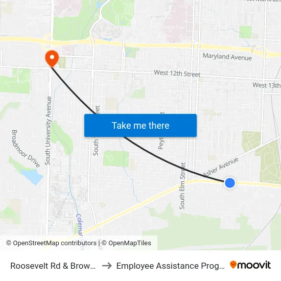 Roosevelt Rd & Brown St to Employee Assistance Program map