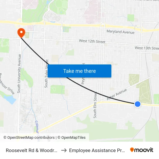 Roosevelt Rd & Woodrow St to Employee Assistance Program map