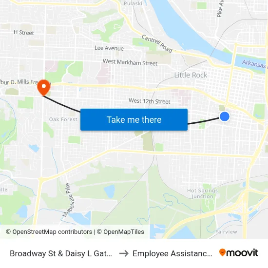 Broadway St & Daisy L Gatson Bates Dr to Employee Assistance Program map