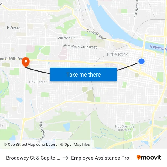 Broadway St & Capitol Ave to Employee Assistance Program map