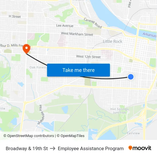 Broadway & 19th St to Employee Assistance Program map