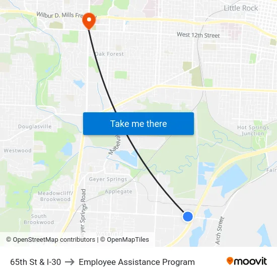 65th St & I-30 to Employee Assistance Program map