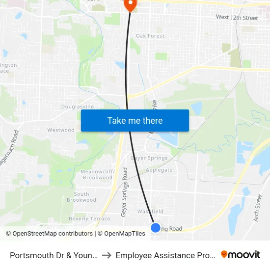 Portsmouth Dr & Young Rd to Employee Assistance Program map