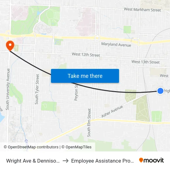 Wright Ave & Dennison St to Employee Assistance Program map