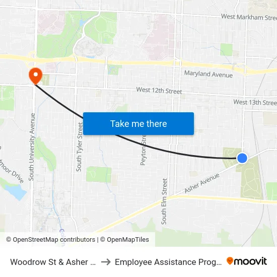 Woodrow St & Asher Ave to Employee Assistance Program map