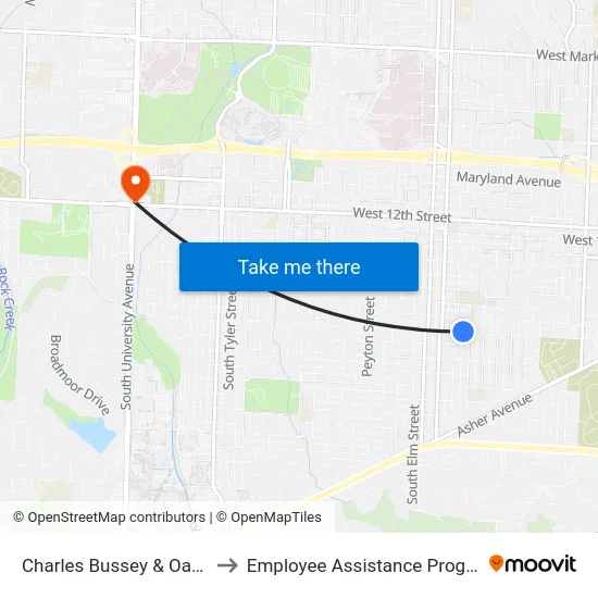 Charles Bussey & Oak St to Employee Assistance Program map