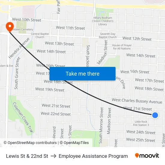 Lewis St & 22nd St to Employee Assistance Program map