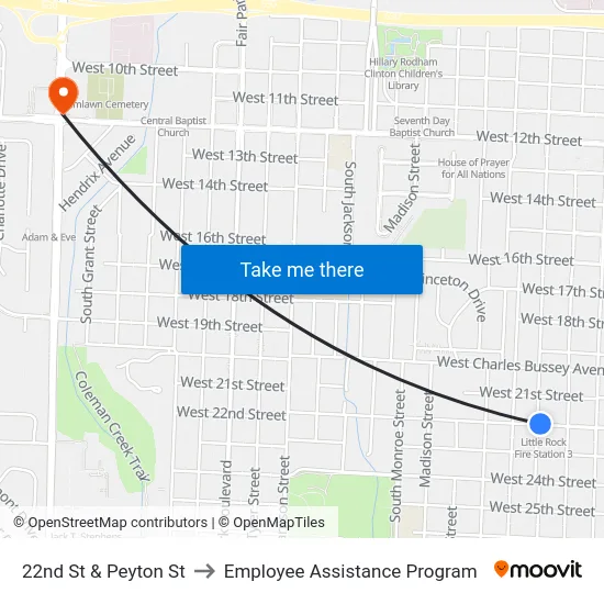 22nd St & Peyton St to Employee Assistance Program map