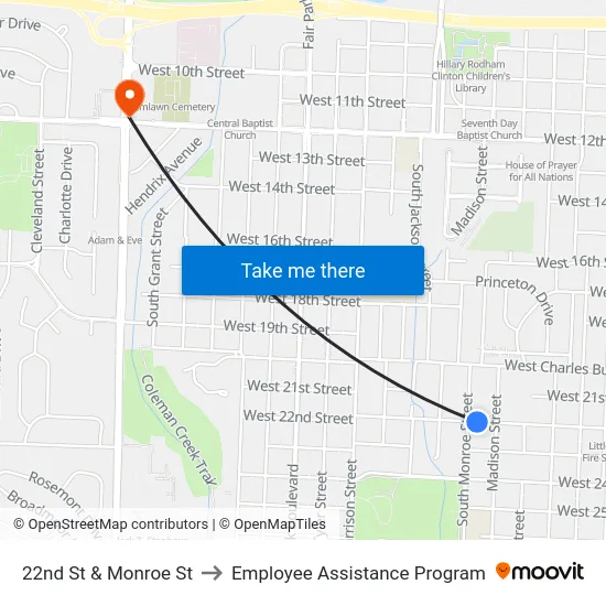 22nd St & Monroe St to Employee Assistance Program map