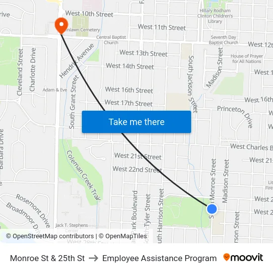 Monroe St & 25th St to Employee Assistance Program map
