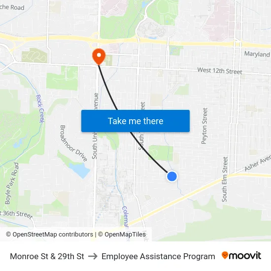 Monroe St & 29th St to Employee Assistance Program map