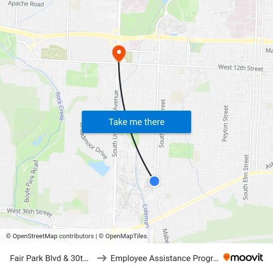 Fair Park Blvd & 30th St to Employee Assistance Program map