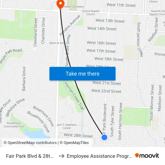 Fair Park Blvd & 28th St to Employee Assistance Program map