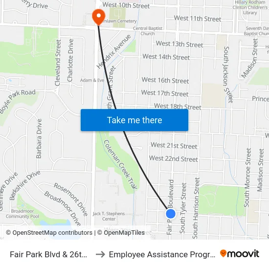 Fair Park Blvd & 26th St to Employee Assistance Program map