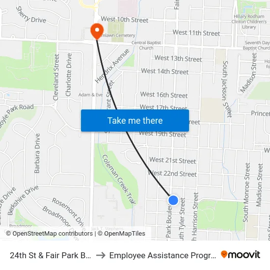24th St & Fair Park Blvd to Employee Assistance Program map