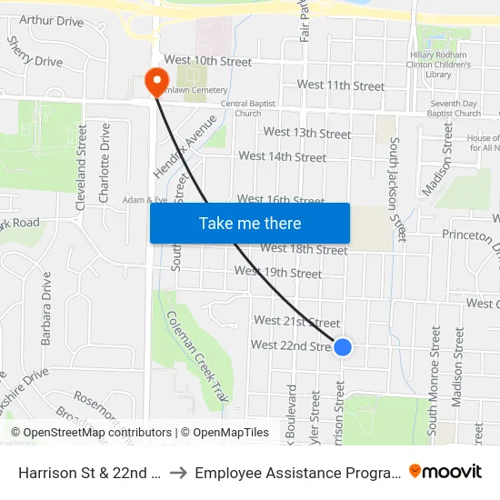 Harrison St & 22nd St to Employee Assistance Program map
