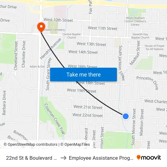 22nd St & Boulevard Ave to Employee Assistance Program map