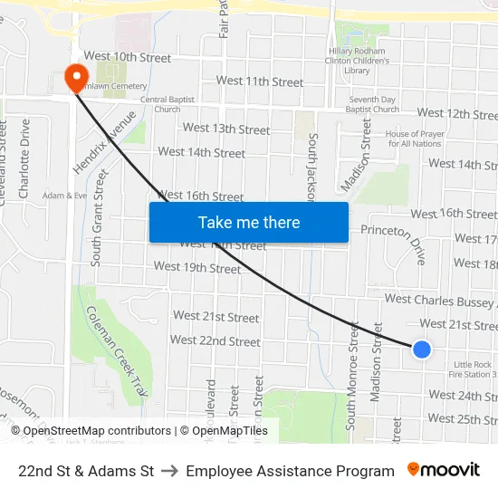 22nd St & Adams St to Employee Assistance Program map