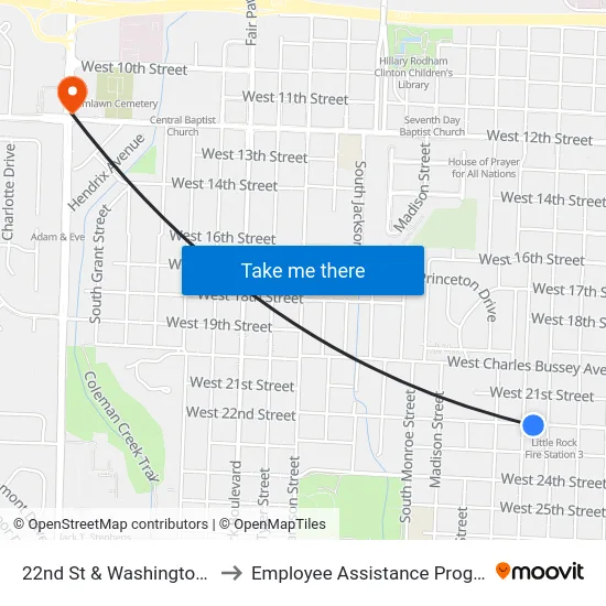 22nd St & Washington St to Employee Assistance Program map