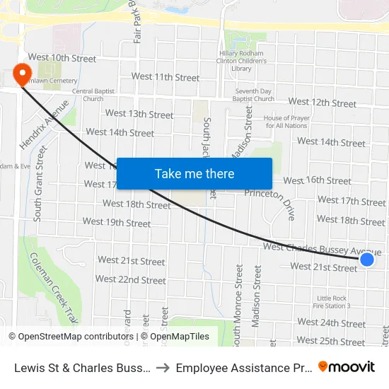 Lewis St & Charles Bussey Ave to Employee Assistance Program map