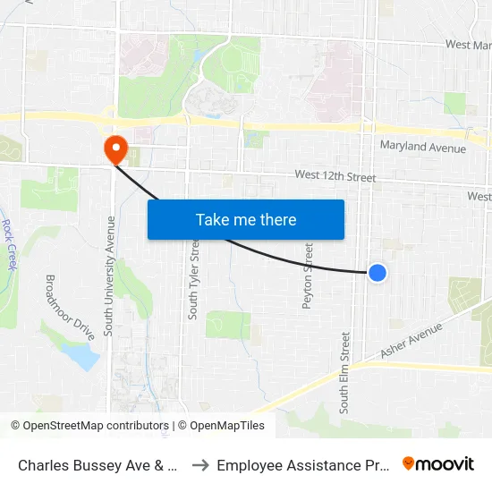 Charles Bussey Ave & Oak St to Employee Assistance Program map