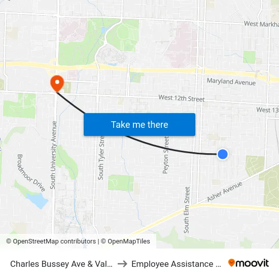 Charles Bussey Ave & Valentine St to Employee Assistance Program map