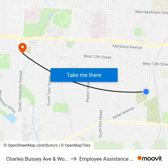 Charles Bussey Ave & Woodrow St to Employee Assistance Program map