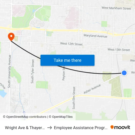 Wright Ave & Thayer St to Employee Assistance Program map