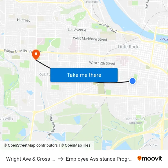 Wright Ave & Cross St to Employee Assistance Program map