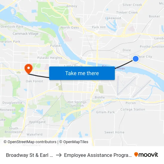 Broadway St & Earl St to Employee Assistance Program map