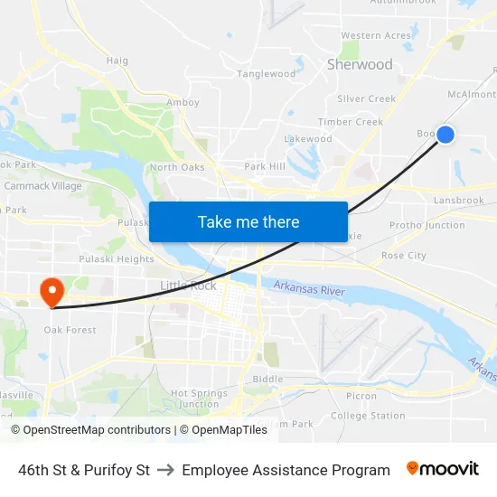 46th St & Purifoy St to Employee Assistance Program map