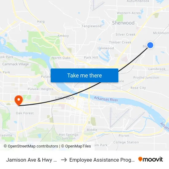 Jamison Ave & Hwy 161 to Employee Assistance Program map
