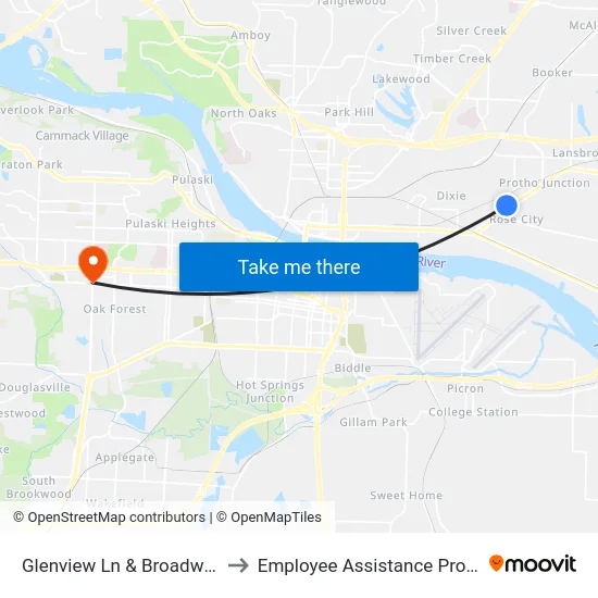 Glenview Ln & Broadway St to Employee Assistance Program map
