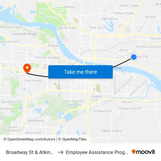 Broadway St & Atkins St to Employee Assistance Program map