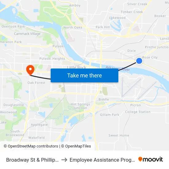Broadway St & Phillip Rd to Employee Assistance Program map