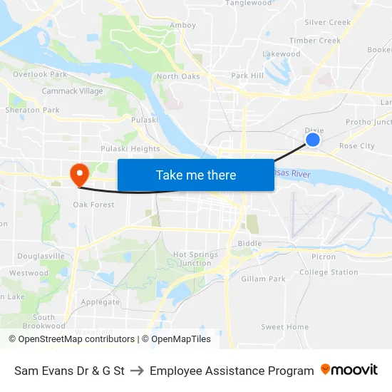 Sam Evans Dr & G St to Employee Assistance Program map