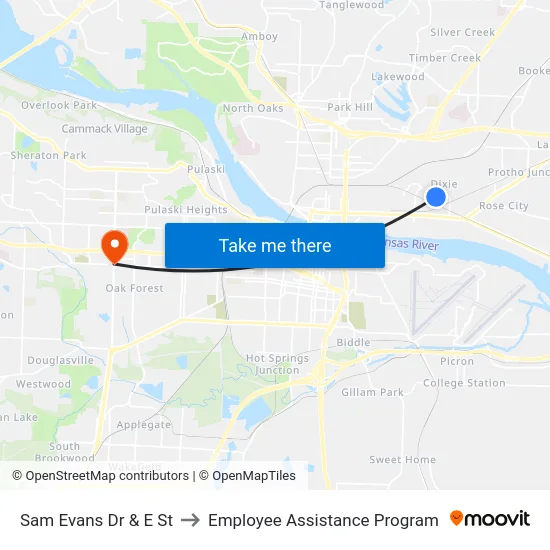 Sam Evans Dr & E St to Employee Assistance Program map