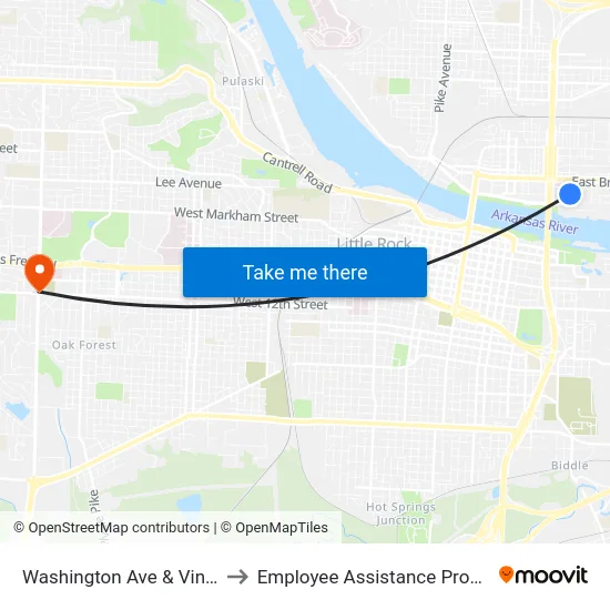 Washington Ave & Vine St to Employee Assistance Program map